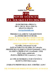Read more about the article Vpis novih učencev za šolsko leto 2026/2027